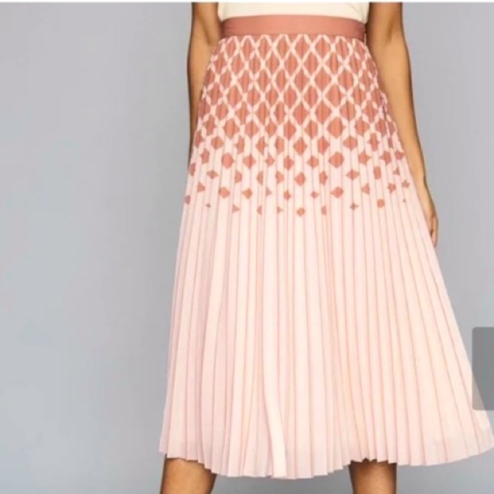 Reiss Blush and Burnt Orange Pleated Midi “Elsa” Skirt